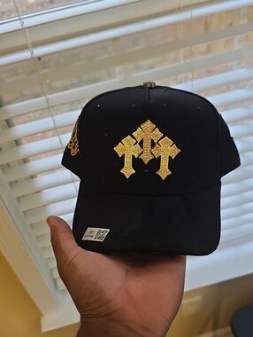 Black Cap with Gold Cross Accents - Men's Hat